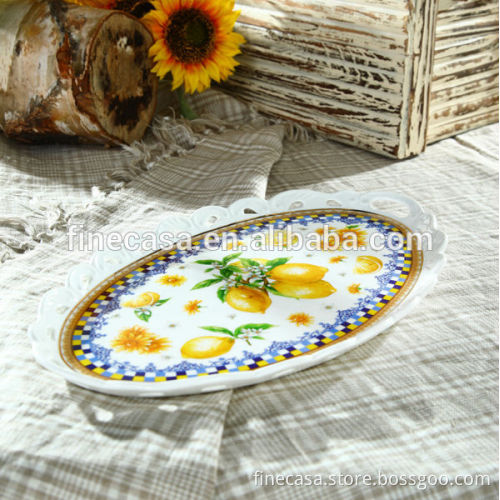 15 Inches Elegant Fine New Bone China Oval Serving Dish of Lemon Fragrance